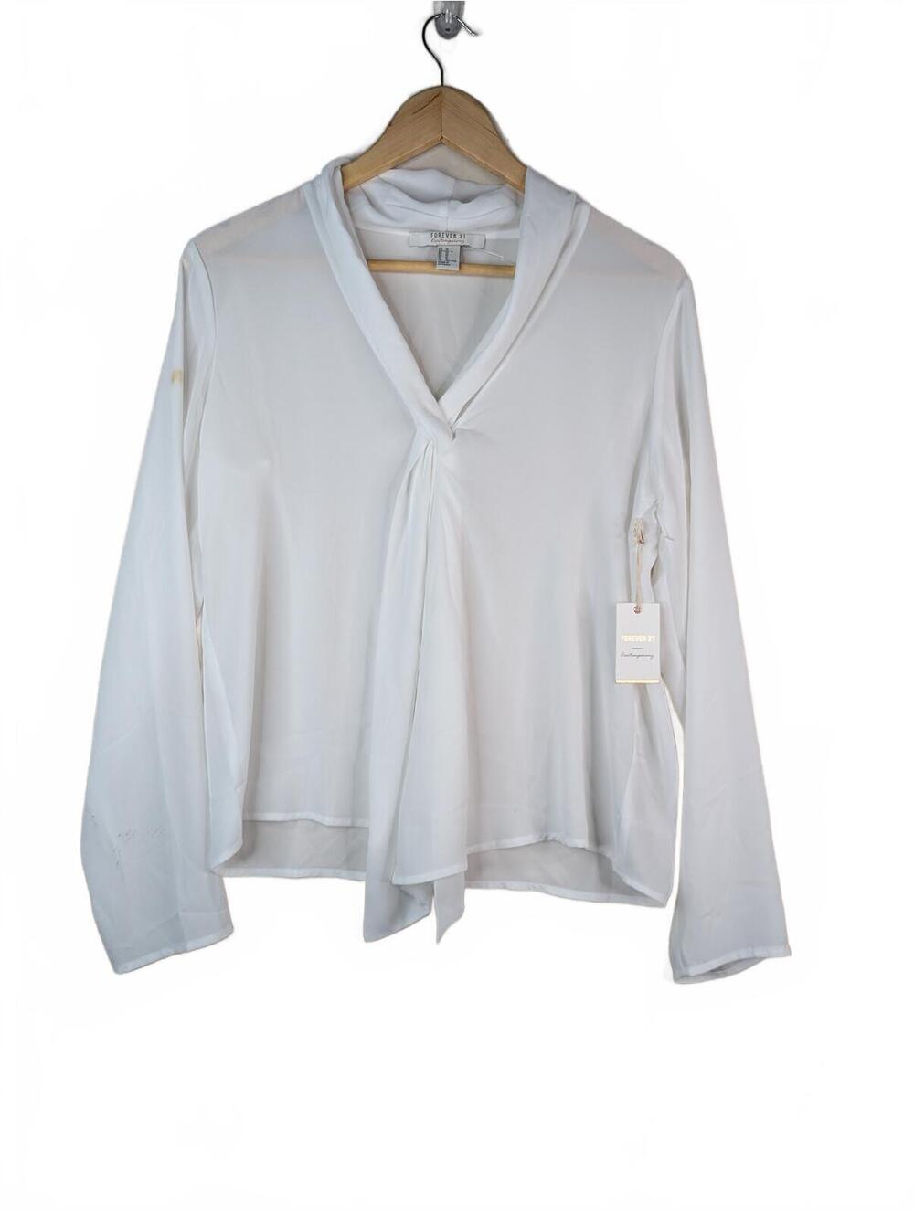 NWT Forever 21 Contemporary White Tie Front Long Sleeve Blouse Size M